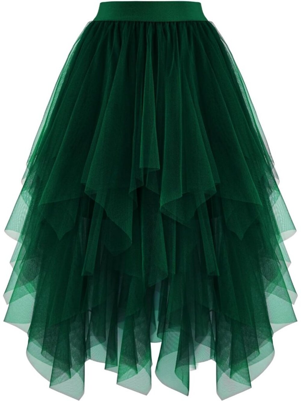 Women's Layered Tulle Midi Skirt High Low Puffy Fairy Tutu Skirt-Dark Green